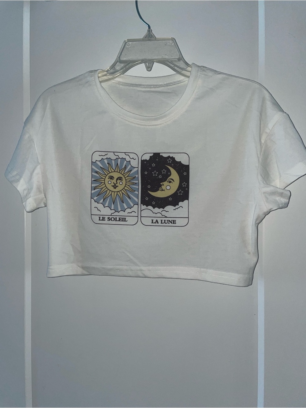 Le Soleil La Lune White Graphic Crop Tee